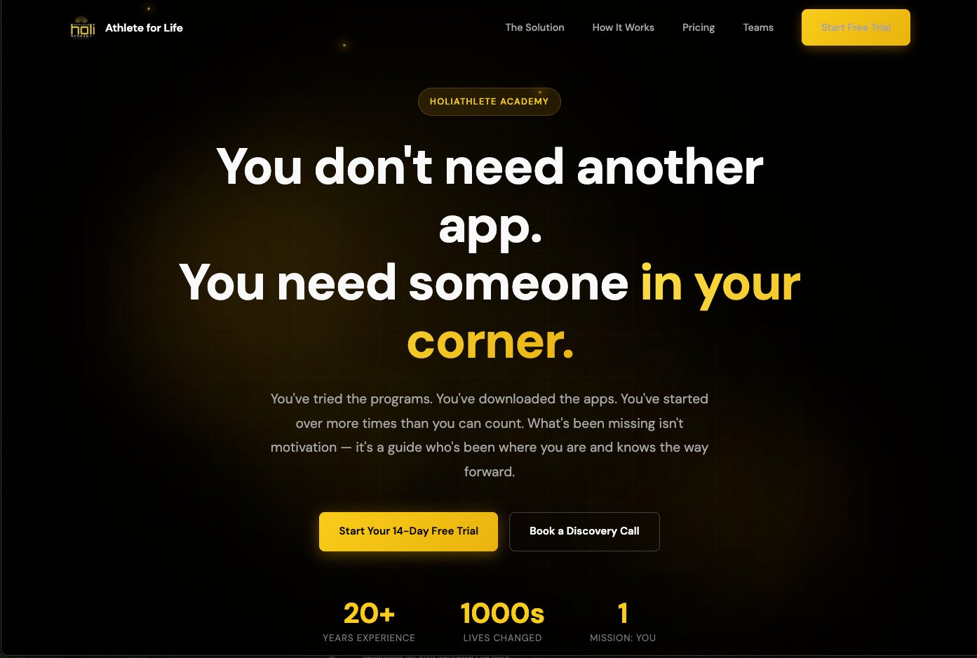 holiAthlete Academy website